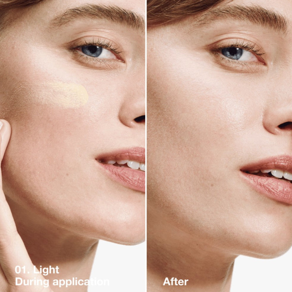 Clinique UV Solutions Sunscreen Brightening + Tinted SPF50 40ml 01 Light Swatch on a odel face