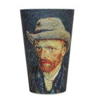 Tumbler with a design of a famous artist wearing a hat on a white background