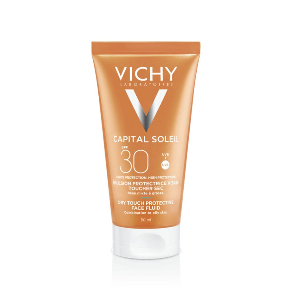 Vichy Capital Soleil sunscreen tube on a white background