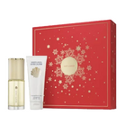 Two Estée Lauder products, a bottle and a tube, on a light gray background.