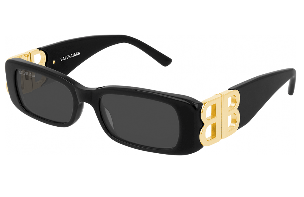 Balenciaga ladies rectangular black and gold sunglasses