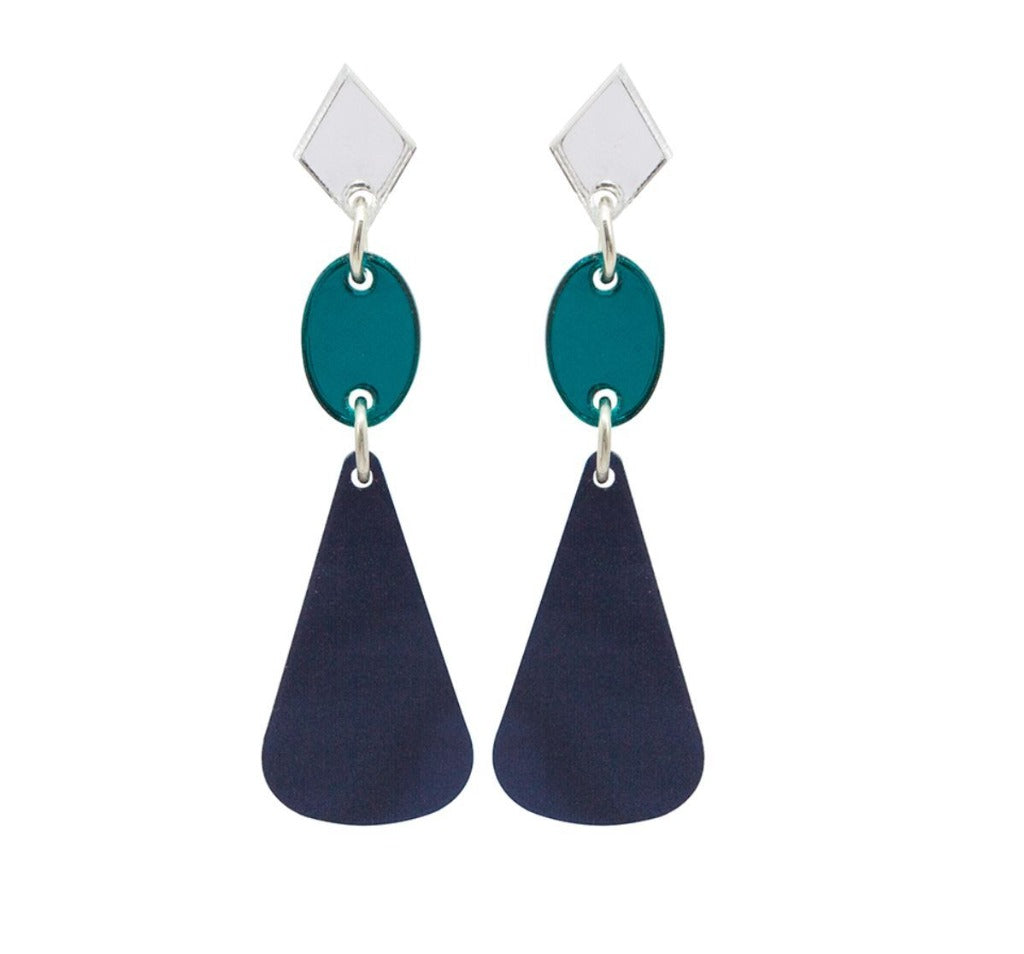 Toolally Chandelier Drops Navy Pearl & Teal Mirror Jewellery