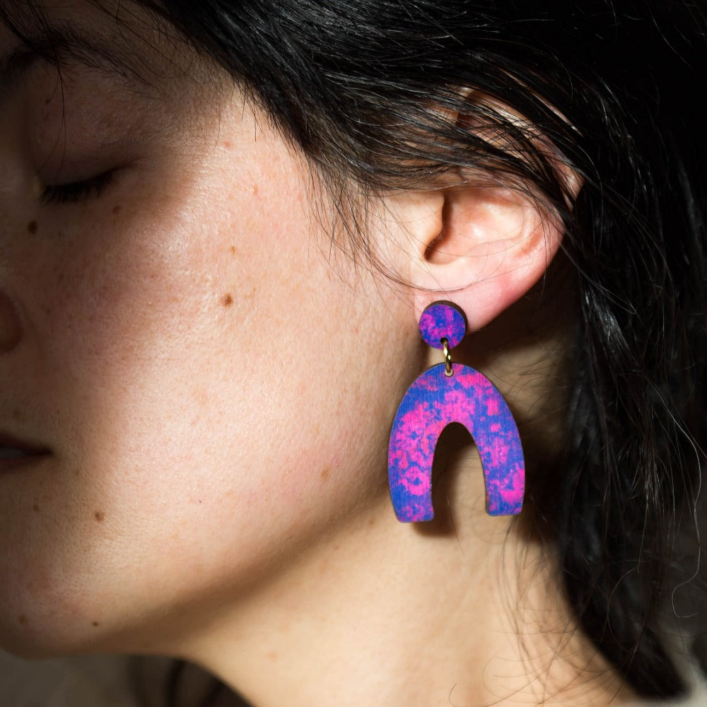 Ishbel Watson - Dappled Arch Earrings indigo on model