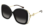 Gucci big black square sunglasses with gold arms
