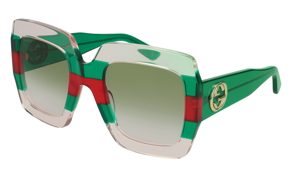 gucci green and red striped  large square sunglasses