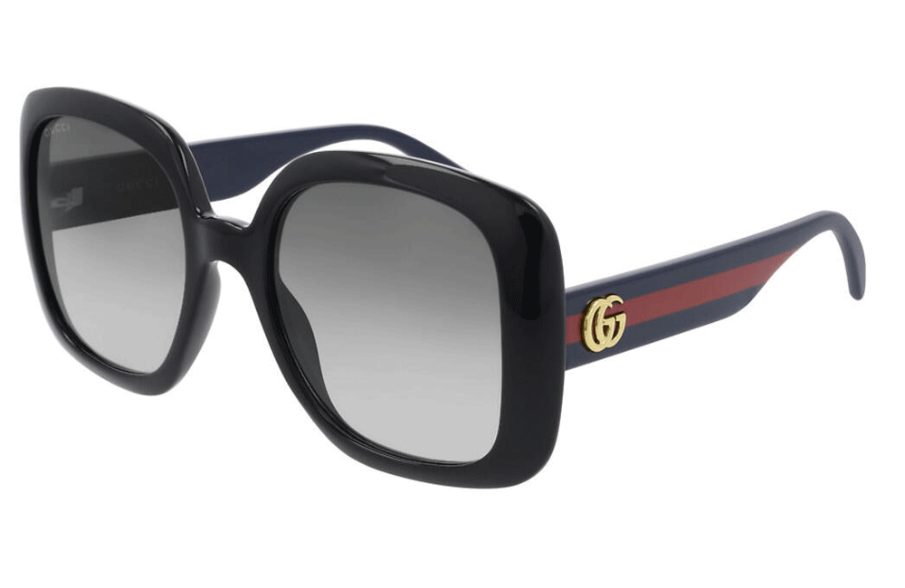 Gucci big square ladies sunglasses with red and blue striped arm