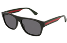 Gucci mens black sunglasses with red and green striped arm