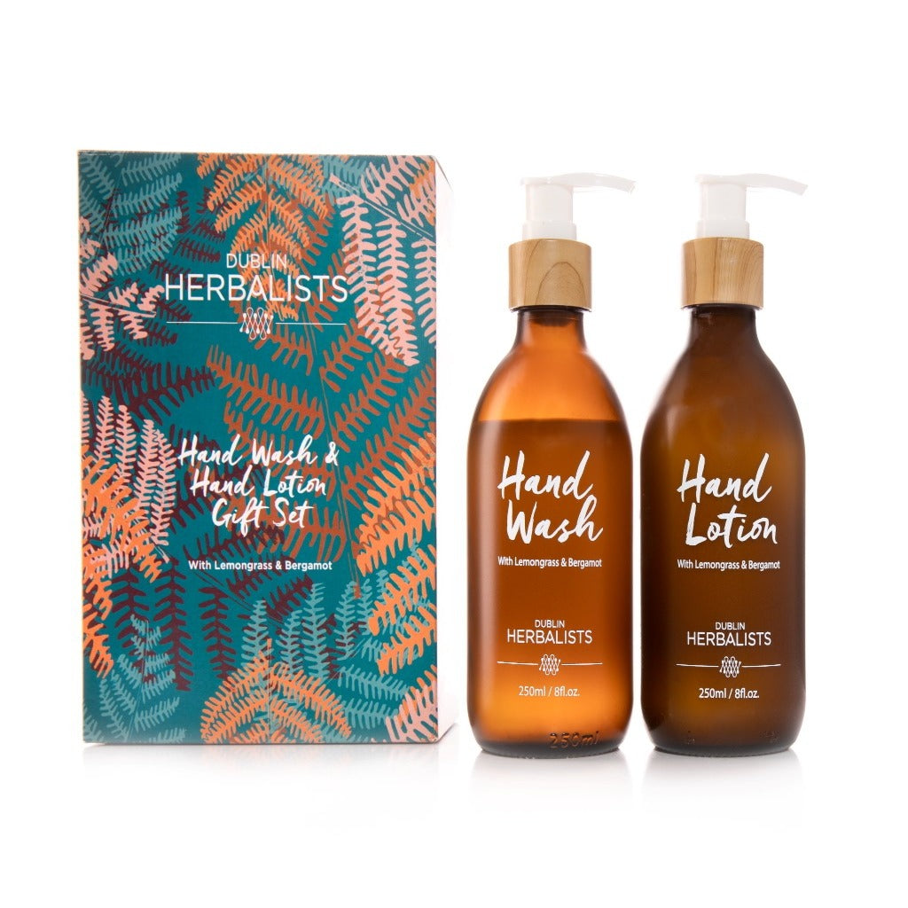 Dublin Herbalists Hand wash and hand lotion 250ml Lemongrass & Bergamot, Glass Bottles and dispensers.