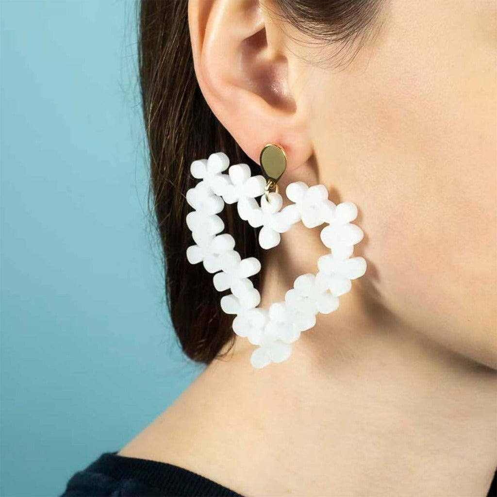 Toolally Hearts in flower earrings model
