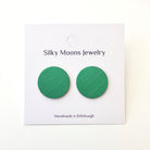Silky Moons Jewellery Green design upcycled silk stud earrings