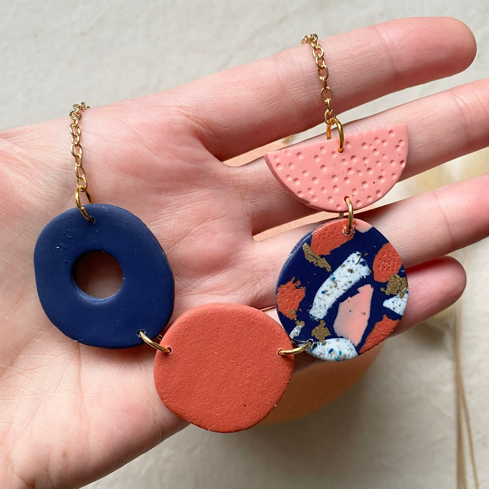 Love Kiki Designs - Large Necklaces Terracotta, navy, pink and gold.