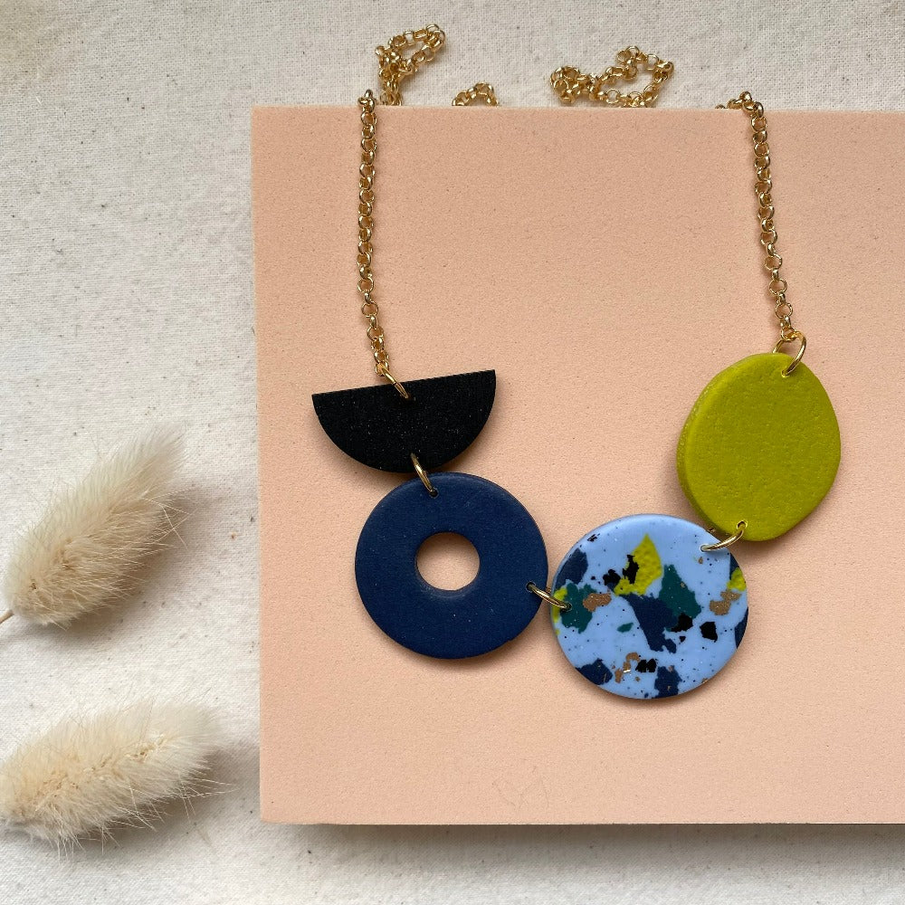 Love Kiki Designs - Large Necklaces Lime Green, light blue, navy, black and gold
