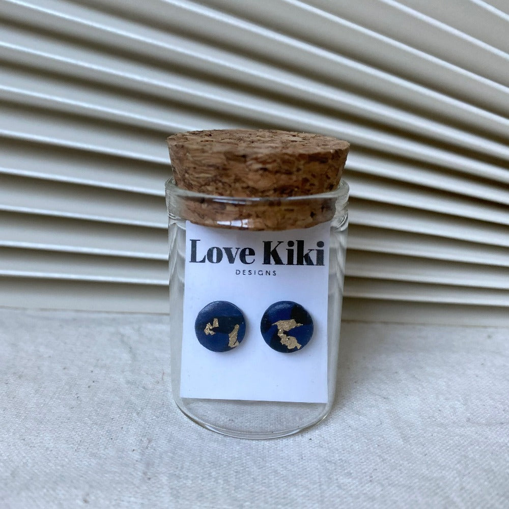 Love Kiki Designs - Stud in a Jar Navy black and gold stud earrings