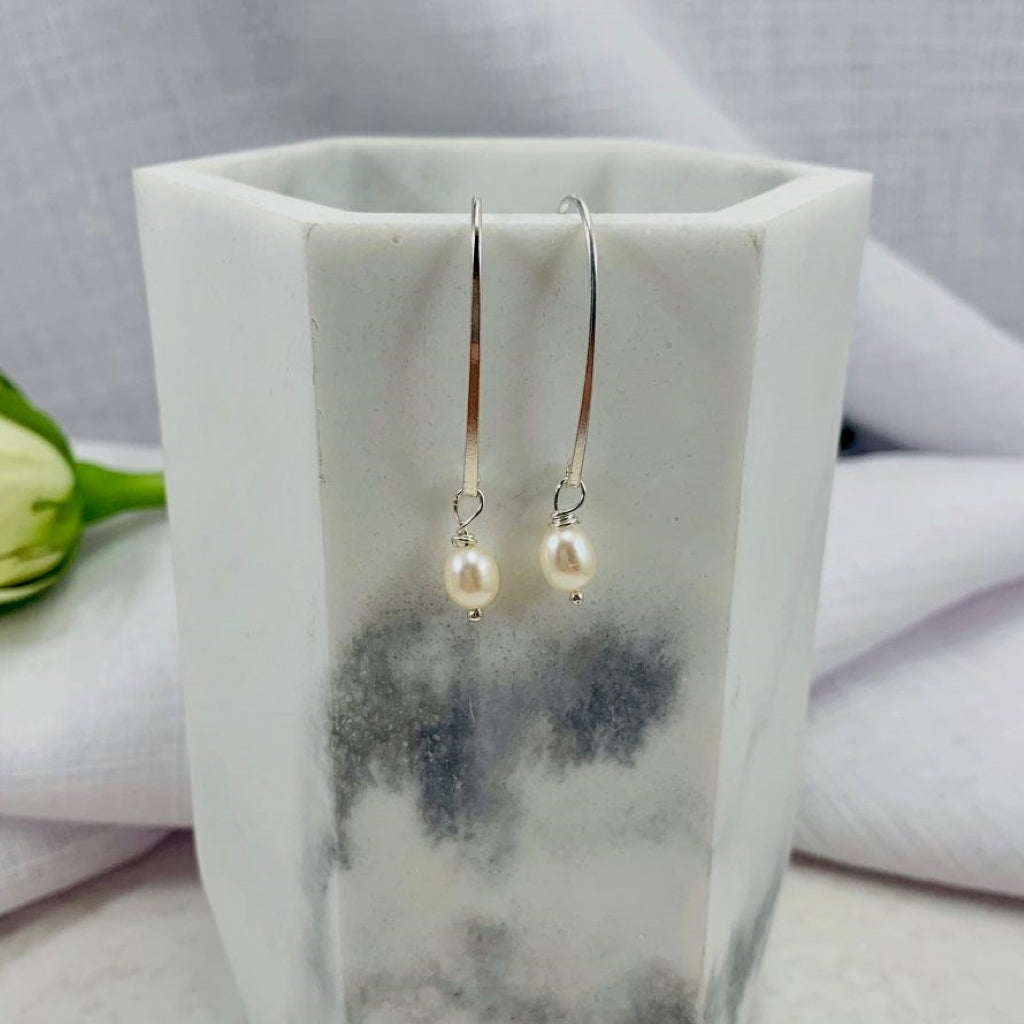 Freshwater pearl drop earrings on sale silver