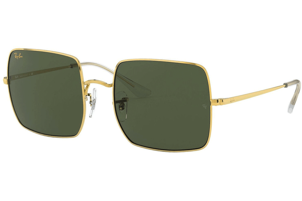 Large Square Raybans with gold metal frame and green lenses