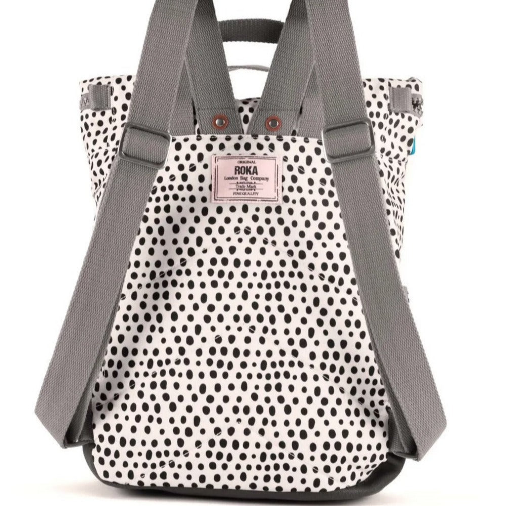 Roka Canfield B Sustainable Canvas Bags Dip Dot polka dot black and white