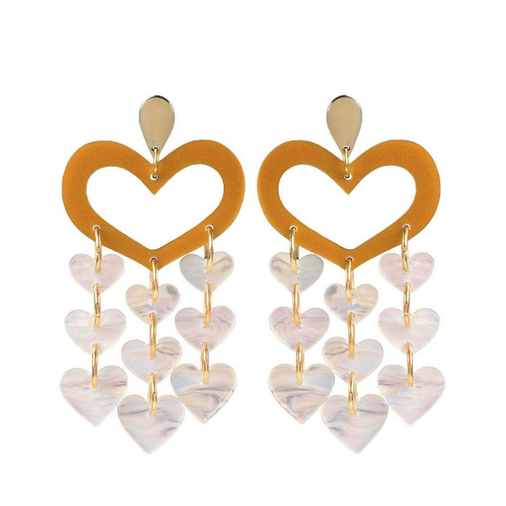 Toolally Heart Chandelier Christmas Earrings Gold & Mother of Pearl.