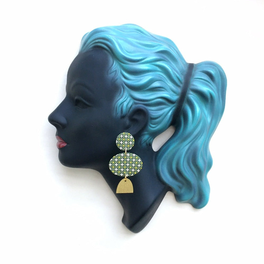 Elipse Dangle Silk Stud Earrings Green & Gold