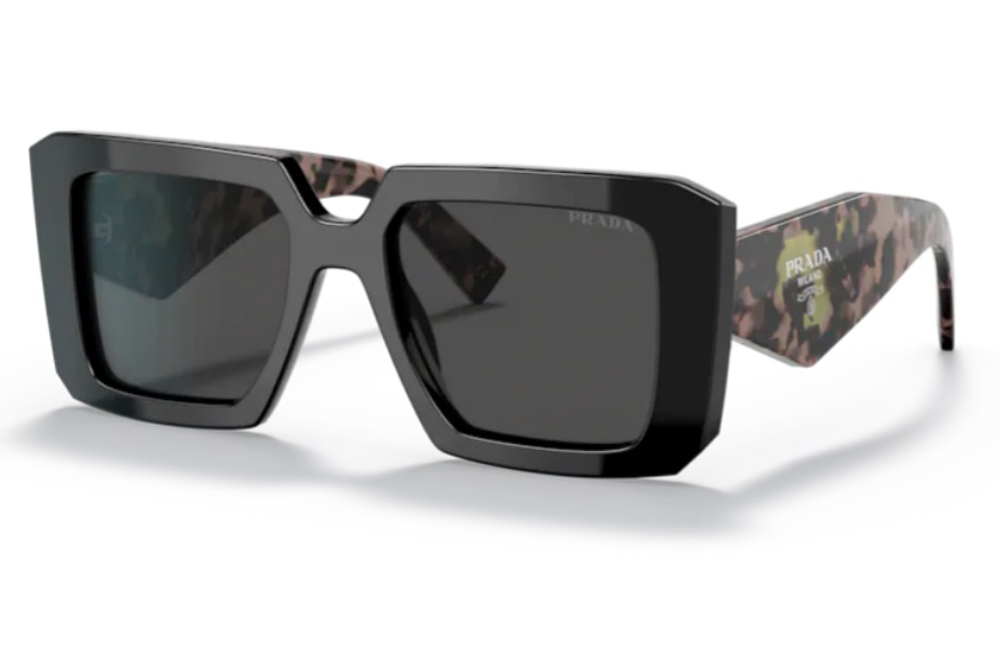 Prada black square sunglasses with coloured arm