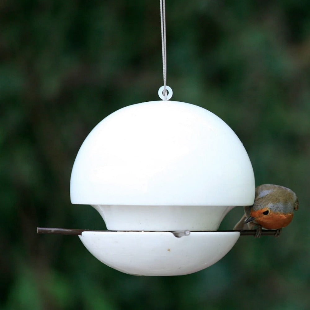 Birdball seed bird feeder colour christmas gift idea white with bird feeding